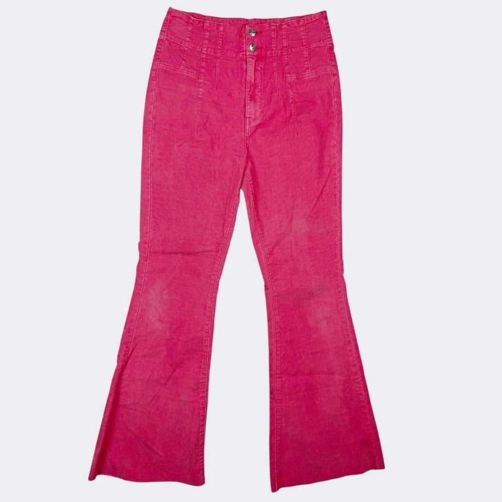 We The Free Flare Corduroy Pants Hot Pink High Rise Size 30 Womens